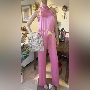 Stunning Pale pink Satin Halter Jumpsuit XS
